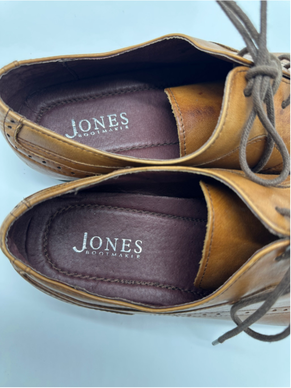 Jones Bootmaker Mens Tan Leather Cap Toe Oxford Brogue Dress Shoes Size EU 44 - Picture 8 of 8